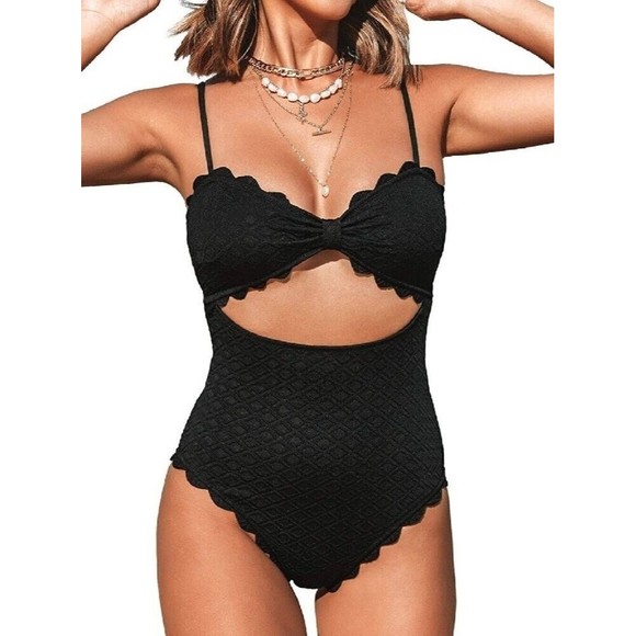 Cupshe Swim Cupshe Nwt One Piece Swimsuit Black Sexy Cutout Scallop